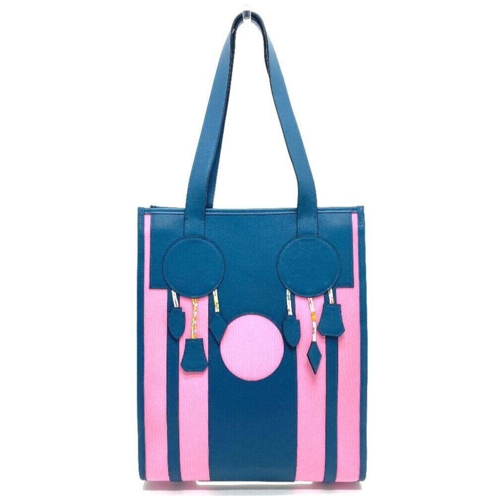 HERMES Petit Ash dream Catcher Shoulder Tote Bag Leather/Canvas Navy x Pink - Picture 2 of 12